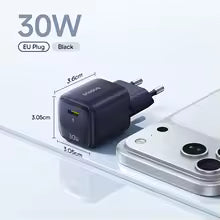 Cargador Baseus 30W GaN PD para iPhone 17 16 15 14 13 12 Max, Cargador Rápido PD3.0 QC3.0, Cargador Tipo C para Teléfonos y Tabletas